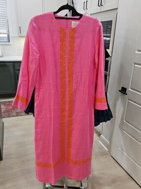 Tuckernuck Pink Shift Dress with Orange Trim|| Size Large